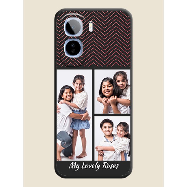 Wave Pattern with 3 Image Holder On Space Black Custom Soft Matte Mobile Back Cover - Vivo T5 Pro 5G Wave Pattern with 3 Image Holder On Space Black Custom Soft Matte Mobile Back Cover - Vivo T5 Pro 5G