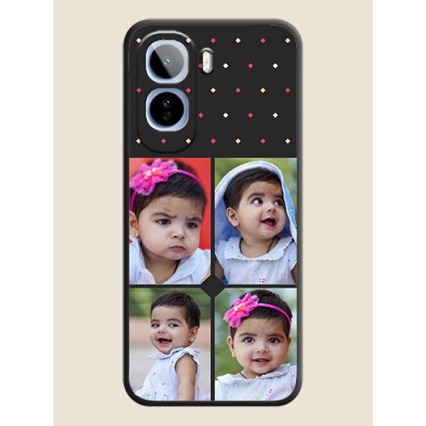Multicolor Dotted Pattern with 4 Image Holder On Space Black Custom Soft Matte Mobile Back Cover - Vivo T5 Pro 5G Multicolor Dotted Pattern with 4 Image Holder On Space Black Custom Soft Matte Mobile Back Cover - Vivo T5 Pro 5G