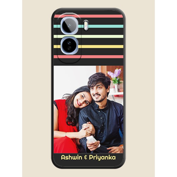 Color Stripes with Photo and Text on Photo On Space Black Custom Soft Matte Mobile Back Cover - Vivo T5 Pro 5G Color Stripes with Photo and Text on Photo On Space Black Custom Soft Matte Mobile Back Cover - Vivo T5 Pro 5G