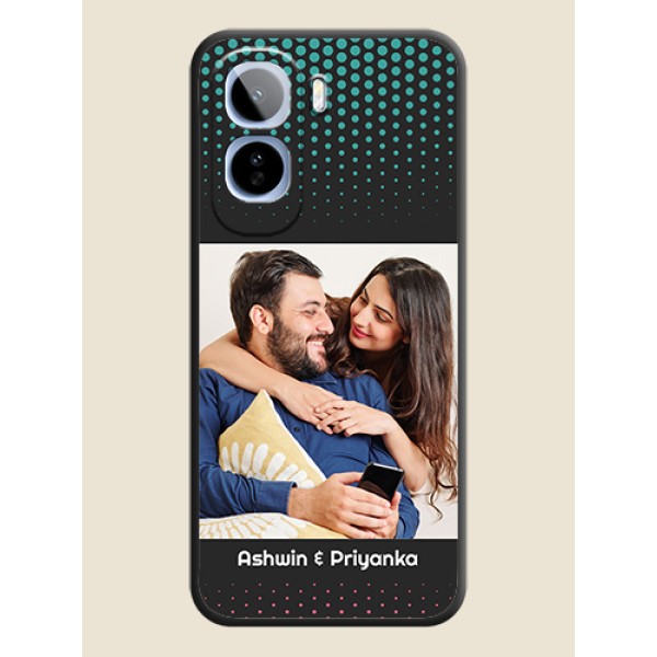 Faded Dots with Grunge Photo Frame and Text On Space Black Custom Soft Matte Mobile Back Cover - Vivo T5 Pro 5G Faded Dots with Grunge Photo Frame and Text On Space Black Custom Soft Matte Mobile Back Cover - Vivo T5 Pro 5G