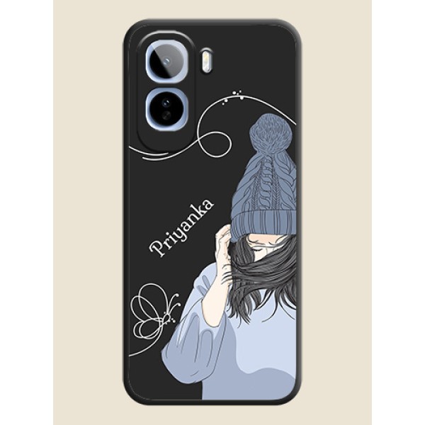 Girl With Blue Winter Outfiit Custom Text Design On Space Black Custom Soft Matte Mobile Back Cover - Vivo T5 Pro 5G Girl With Blue Winter Outfiit Custom Text Design On Space Black Custom Soft Matte Mobile Back Cover - Vivo T5 Pro 5G