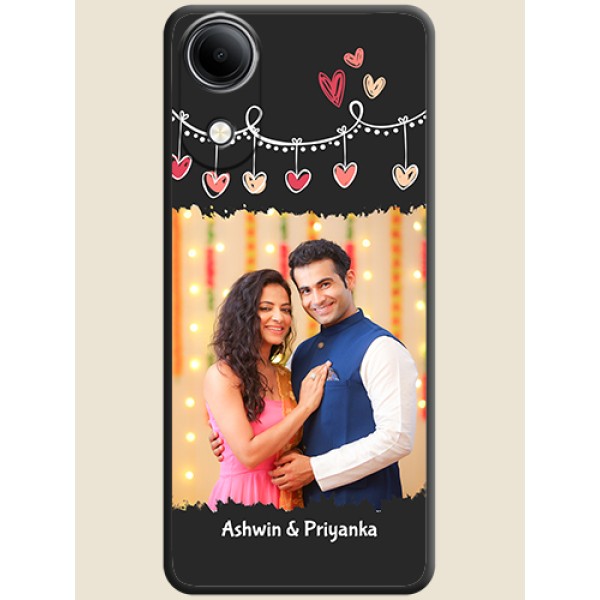 Pink Love Hangings with Name On Space Black Custom Soft Matte Mobile Back Cover - Vivo T5e 4G