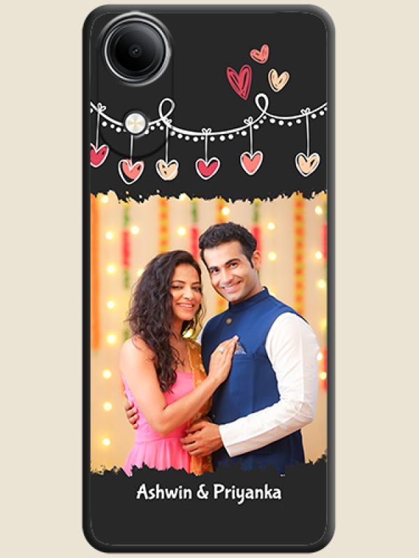 Pink Love Hangings with Name On Space Black Custom Soft Matte Mobile Back Cover - Vivo T5e 4G