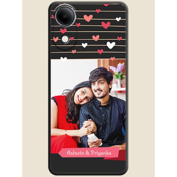 Love Pattern with Name on Pink Ribbon on Photo On Space Black Custom Soft Matte Mobile Back Cover - Vivo T5e 4G Love Pattern with Name on Pink Ribbon on Photo On Space Black Custom Soft Matte Mobile Back Cover - Vivo T5e 4G