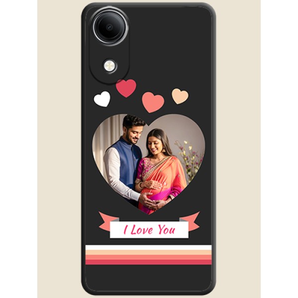 Love Shaped Photo with Colorful Stripes On Space Black Custom Soft Matte Mobile Back Cover - Vivo T5e 4G
