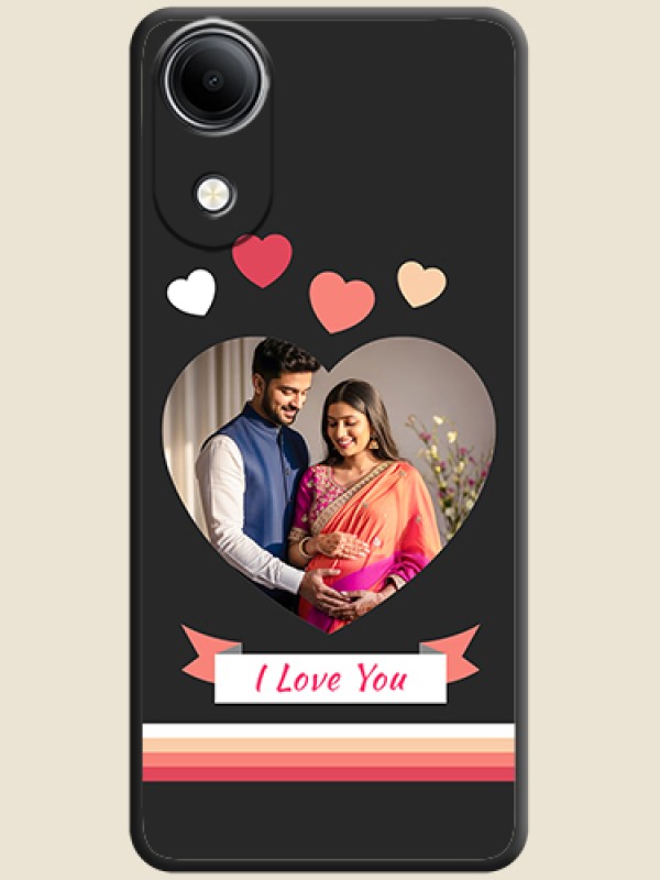 Love Shaped Photo with Colorful Stripes On Space Black Custom Soft Matte Mobile Back Cover - Vivo T5e 4G