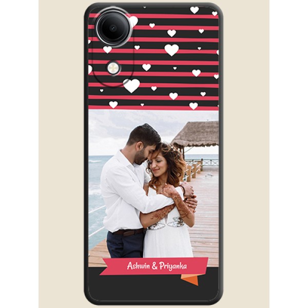 White Color Love Symbols with Pink Lines Pattern On Space Black Custom Soft Matte Mobile Back Cover - Vivo T5e 4G White Color Love Symbols with Pink Lines Pattern On Space Black Custom Soft Matte Mobile Back Cover - Vivo T5e 4G
