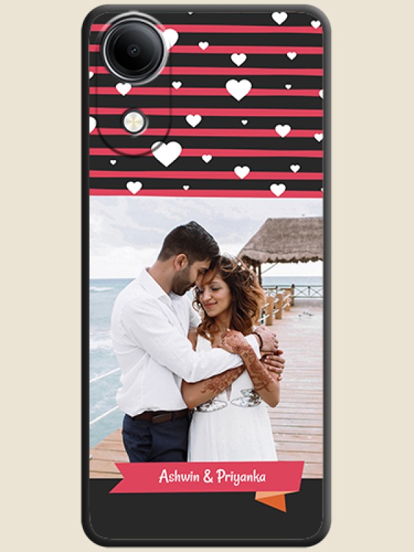 White Color Love Symbols with Pink Lines Pattern On Space Black Custom Soft Matte Mobile Back Cover - Vivo T5e 4G