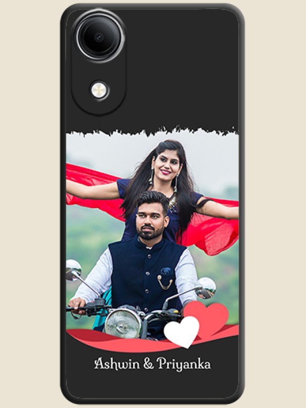 Pin Color Love Shaped Ribbon Design with Text On Space Black Custom Soft Matte Mobile Back Cover - Vivo T5e 4G