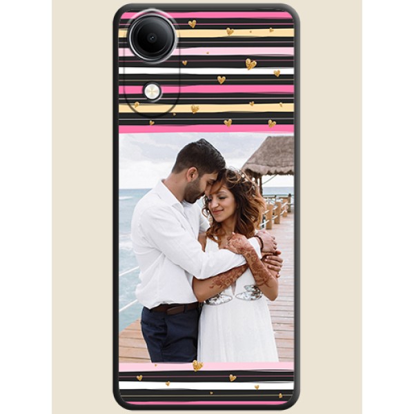 Multicolor Lines and Golden Love Symbols Design on Photo On Space Black Custom Soft Matte Mobile Back Cover - Vivo T5e 4G