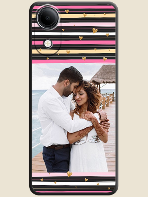 Multicolor Lines and Golden Love Symbols Design on Photo On Space Black Custom Soft Matte Mobile Back Cover - Vivo T5e 4G