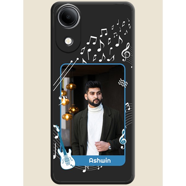 Musical Theme Design with Text on Photo On Space Black Custom Soft Matte Mobile Back Cover - Vivo T5e 4G Musical Theme Design with Text on Photo On Space Black Custom Soft Matte Mobile Back Cover - Vivo T5e 4G