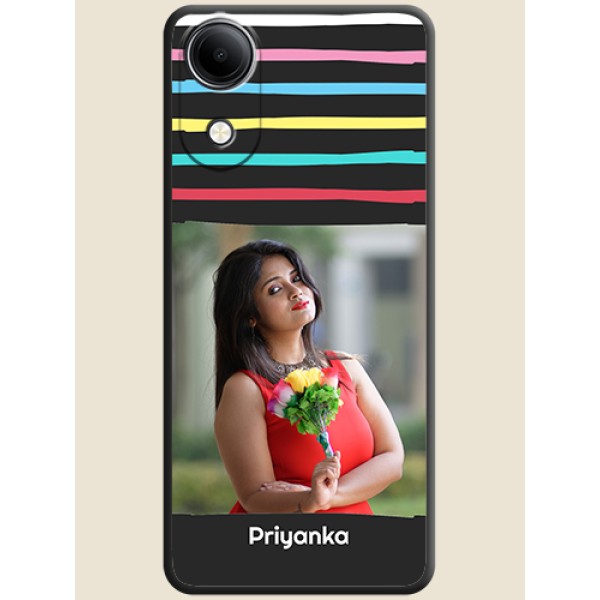 Multicolor Lines with Image On Space Black Custom Soft Matte Mobile Back Cover - Vivo T5e 4G Multicolor Lines with Image On Space Black Custom Soft Matte Mobile Back Cover - Vivo T5e 4G