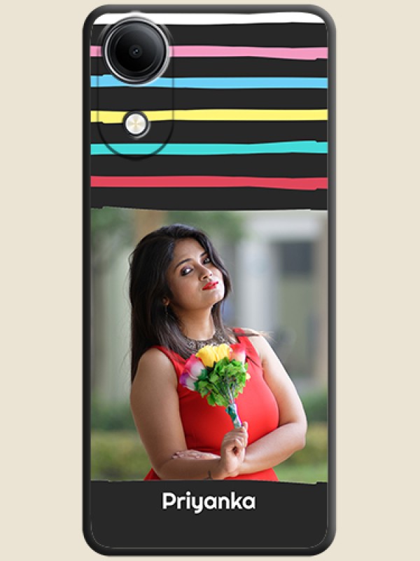 Multicolor Lines with Image On Space Black Custom Soft Matte Mobile Back Cover - Vivo T5e 4G
