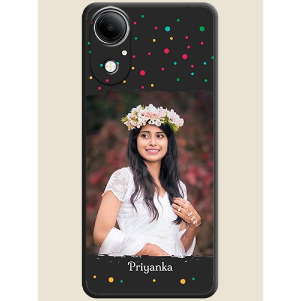 Multicolor Dotted Pattern with Text On Space Black Custom Soft Matte Mobile Back Cover - Vivo T5e 4G Multicolor Dotted Pattern with Text On Space Black Custom Soft Matte Mobile Back Cover - Vivo T5e 4G