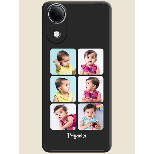 Floral Art with 6 Image Holder on Photo On Space Black Custom Soft Matte Mobile Back Cover - Vivo T5e 4G Floral Art with 6 Image Holder on Photo On Space Black Custom Soft Matte Mobile Back Cover - Vivo T5e 4G