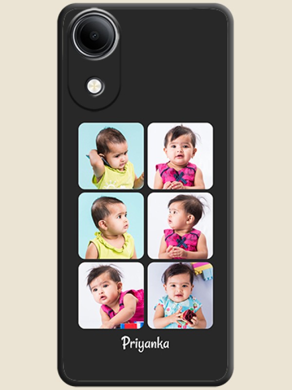 Floral Art with 6 Image Holder on Photo On Space Black Custom Soft Matte Mobile Back Cover - Vivo T5e 4G