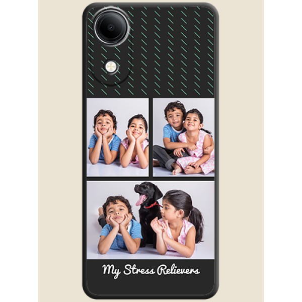 Cross Dotted Pattern with 2 Image Holder On Space Black Custom Soft Matte Mobile Back Cover - Vivo T5e 4G Cross Dotted Pattern with 2 Image Holder On Space Black Custom Soft Matte Mobile Back Cover - Vivo T5e 4G