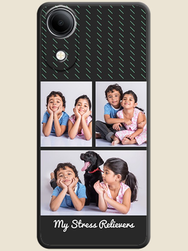 Cross Dotted Pattern with 2 Image Holder On Space Black Custom Soft Matte Mobile Back Cover - Vivo T5e 4G