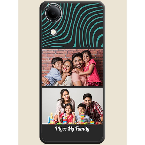 Wave Pattern with 2 Image Holder On Space Black Custom Soft Matte Mobile Back Cover - Vivo T5e 4G