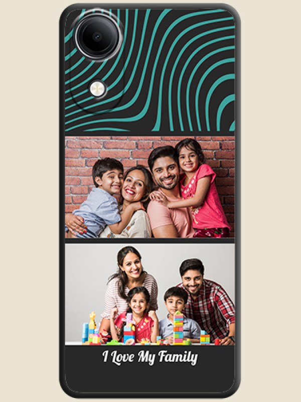 Wave Pattern with 2 Image Holder On Space Black Custom Soft Matte Mobile Back Cover - Vivo T5e 4G