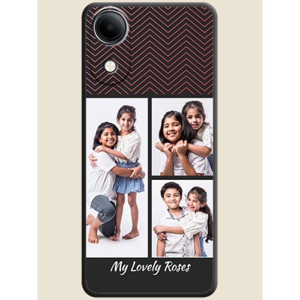 Wave Pattern with 3 Image Holder On Space Black Custom Soft Matte Mobile Back Cover - Vivo T5e 4G Wave Pattern with 3 Image Holder On Space Black Custom Soft Matte Mobile Back Cover - Vivo T5e 4G
