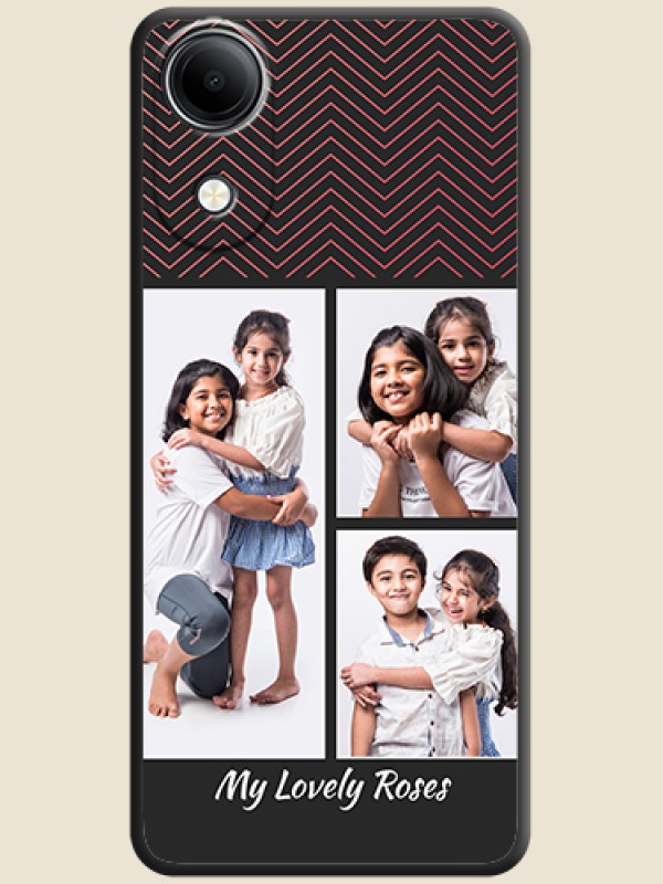Wave Pattern with 3 Image Holder On Space Black Custom Soft Matte Mobile Back Cover - Vivo T5e 4G