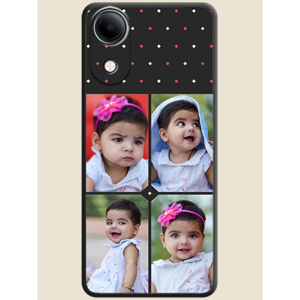 Multicolor Dotted Pattern with 4 Image Holder On Space Black Custom Soft Matte Mobile Back Cover - Vivo T5e 4G Multicolor Dotted Pattern with 4 Image Holder On Space Black Custom Soft Matte Mobile Back Cover - Vivo T5e 4G