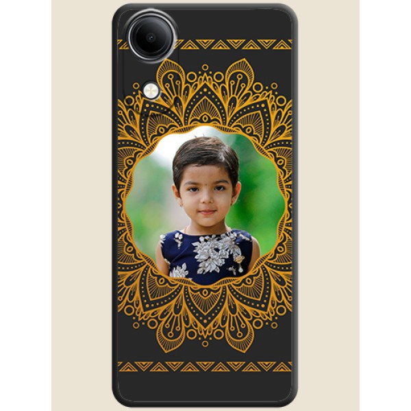 Round Image with Floral Design On Space Black Custom Soft Matte Mobile Back Cover - Vivo T5e 4G Round Image with Floral Design On Space Black Custom Soft Matte Mobile Back Cover - Vivo T5e 4G