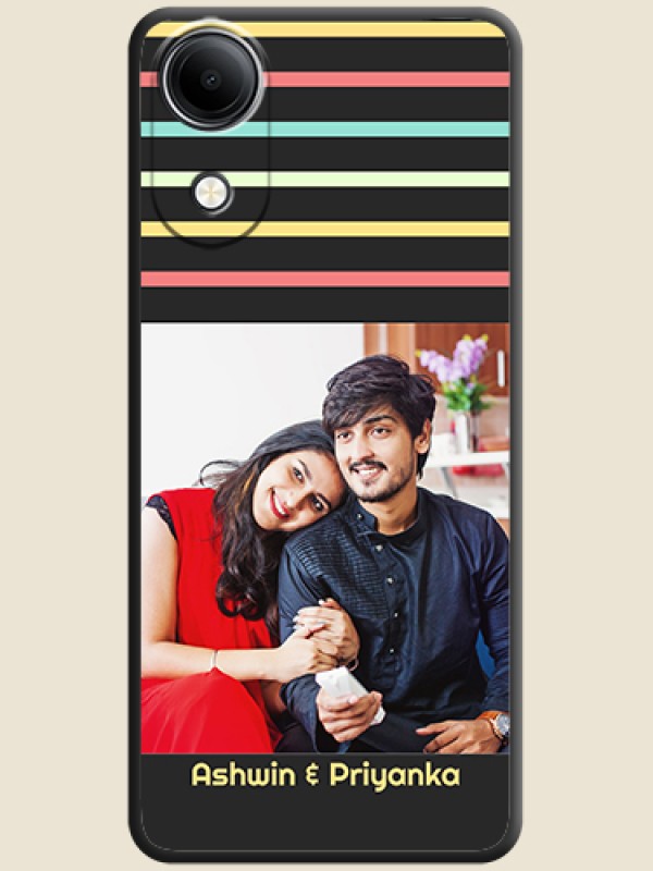 Color Stripes with Photo and Text on Photo On Space Black Custom Soft Matte Mobile Back Cover - Vivo T5e 4G