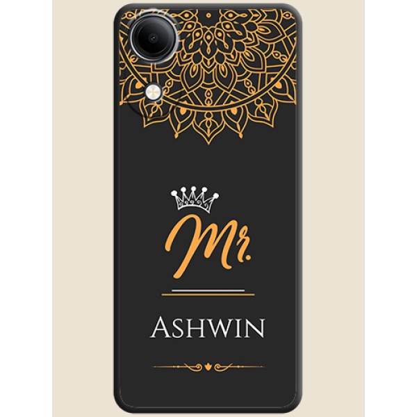 Mr Name with Floral Design On Space Black Custom Soft Matte Mobile Back Cover - Vivo T5e 4G