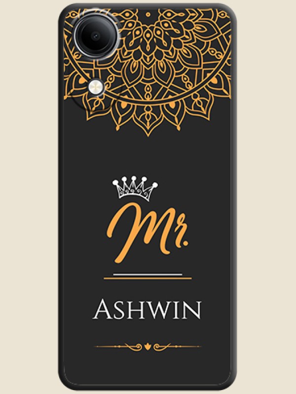 Mr Name with Floral Design On Space Black Custom Soft Matte Mobile Back Cover - Vivo T5e 4G