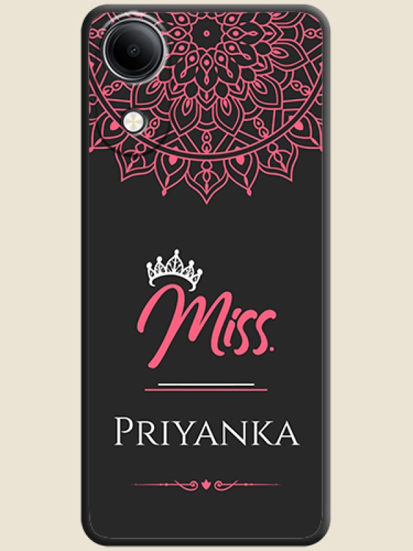 Mrs Name with Floral Design On Space Black Custom Soft Matte Mobile Back Cover - Vivo T5e 4G