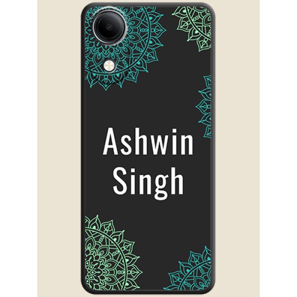Your Name with Floral Design On Space Black Custom Soft Matte Mobile Back Cover - Vivo T5e 4G