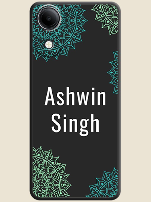 Your Name with Floral Design On Space Black Custom Soft Matte Mobile Back Cover - Vivo T5e 4G