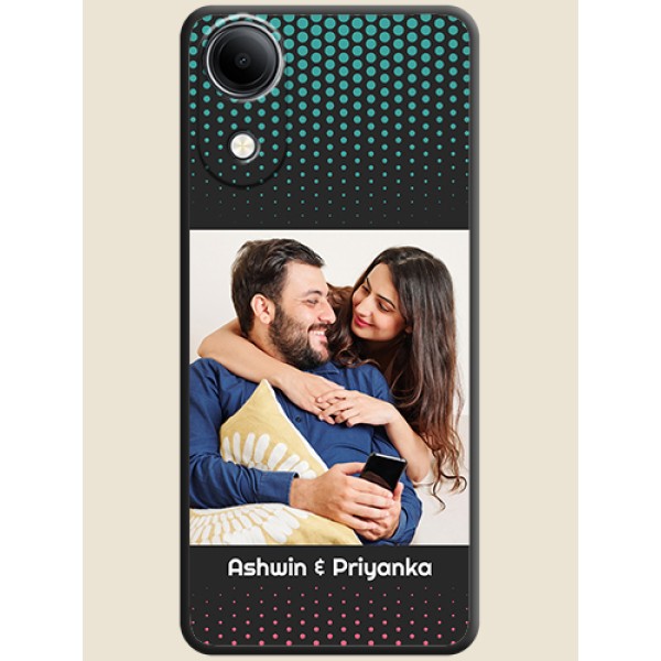 Faded Dots with Grunge Photo Frame and Text On Space Black Custom Soft Matte Mobile Back Cover - Vivo T5e 4G Faded Dots with Grunge Photo Frame and Text On Space Black Custom Soft Matte Mobile Back Cover - Vivo T5e 4G