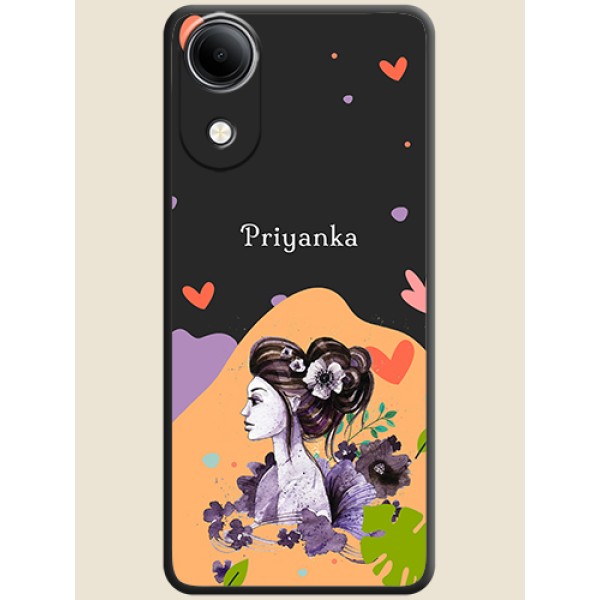 Namecase For Her With Fancy Lady Image On Space Black Custom Soft Matte Mobile Back Cover - Vivo T5e 4G Namecase For Her With Fancy Lady Image On Space Black Custom Soft Matte Mobile Back Cover - Vivo T5e 4G
