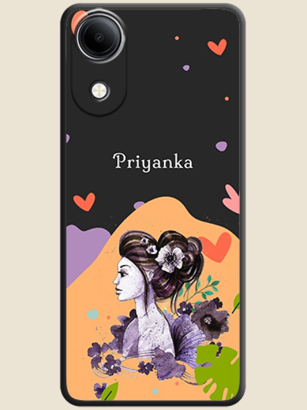 Namecase For Her With Fancy Lady Image On Space Black Custom Soft Matte Mobile Back Cover - Vivo T5e 4G