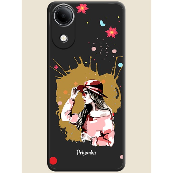 Mordern Lady With Color Splash Background With Custom Text On Space Black Custom Soft Matte Mobile Back Cover - Vivo T5e 4G