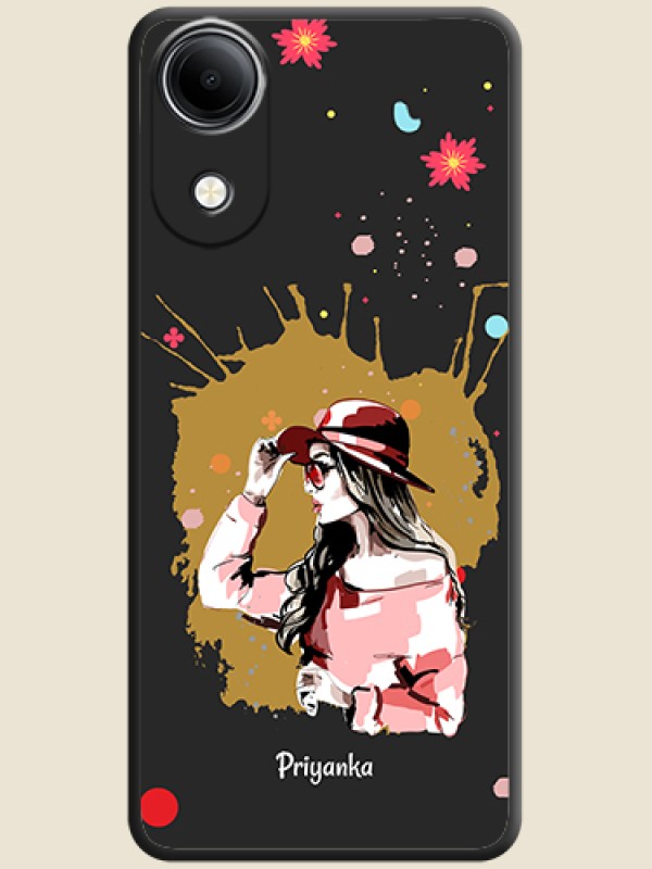 Mordern Lady With Color Splash Background With Custom Text On Space Black Custom Soft Matte Mobile Back Cover - Vivo T5e 4G