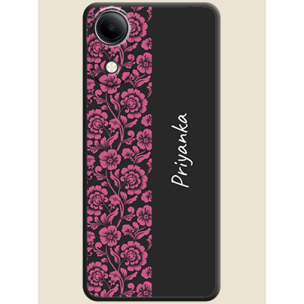 Pink Floral Pattern Design With Custom Text On Space Black Custom Soft Matte Mobile Back Cover - Vivo T5e 4G Pink Floral Pattern Design With Custom Text On Space Black Custom Soft Matte Mobile Back Cover - Vivo T5e 4G