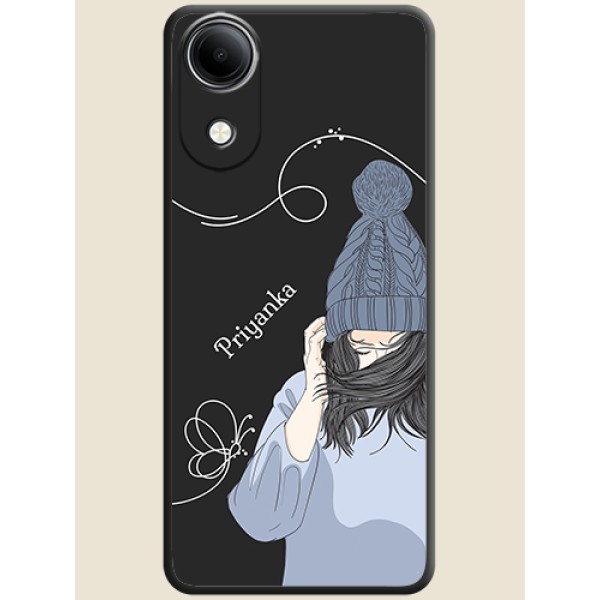 Girl With Blue Winter Outfiit Custom Text Design On Space Black Custom Soft Matte Mobile Back Cover - Vivo T5e 4G Girl With Blue Winter Outfiit Custom Text Design On Space Black Custom Soft Matte Mobile Back Cover - Vivo T5e 4G