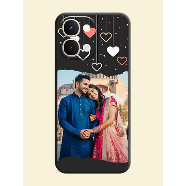 Love Hangings with Splash Wave Picture On Space Black Custom Soft Matte Mobile Back Cover - Vivo T5X 5G Love Hangings with Splash Wave Picture On Space Black Custom Soft Matte Mobile Back Cover - Vivo T5X 5G