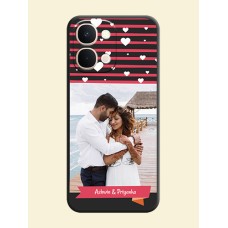 White Color Love Symbols with Pink Lines Pattern On Space Black Custom Soft Matte Mobile Back Cover - Vivo T5X 5G