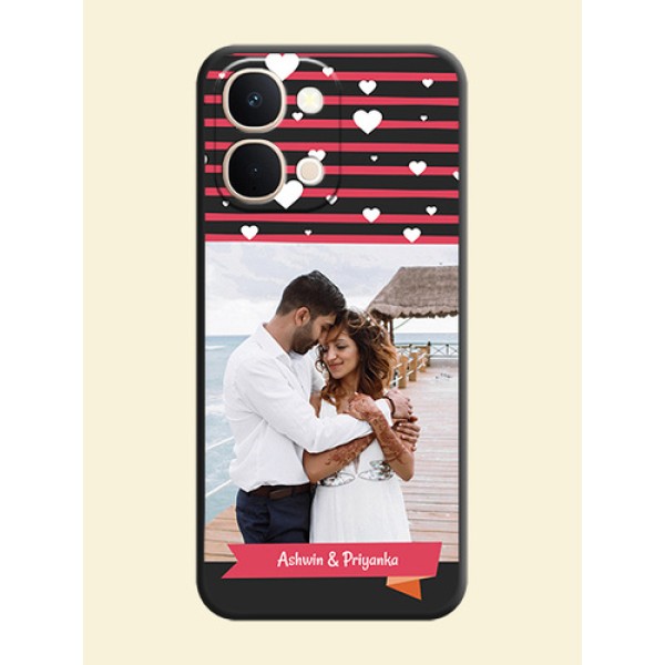 White Color Love Symbols with Pink Lines Pattern On Space Black Custom Soft Matte Mobile Back Cover - Vivo T5X 5G