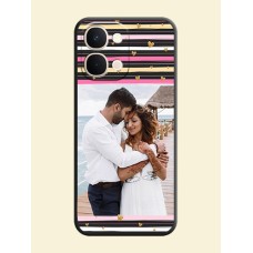 Multicolor Lines and Golden Love Symbols Design on Photo On Space Black Custom Soft Matte Mobile Back Cover - Vivo T5X 5G