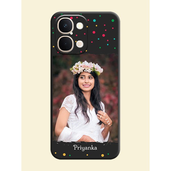 Multicolor Dotted Pattern with Text On Space Black Custom Soft Matte Mobile Back Cover - Vivo T5X 5G Multicolor Dotted Pattern with Text On Space Black Custom Soft Matte Mobile Back Cover - Vivo T5X 5G