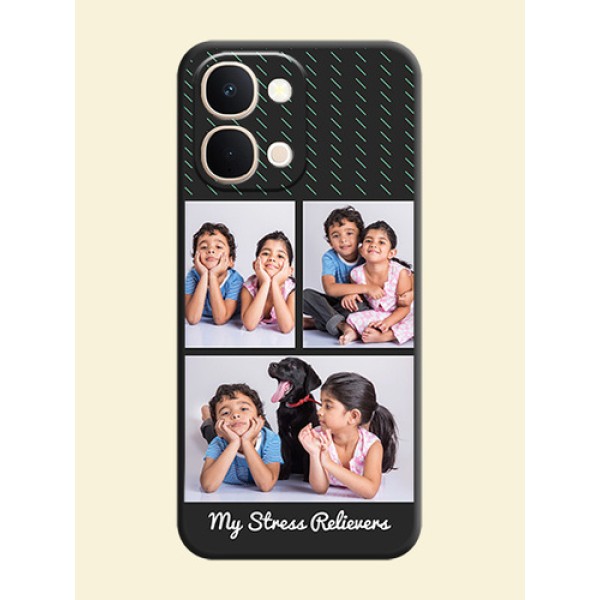 Cross Dotted Pattern with 2 Image Holder On Space Black Custom Soft Matte Mobile Back Cover - Vivo T5X 5G Cross Dotted Pattern with 2 Image Holder On Space Black Custom Soft Matte Mobile Back Cover - Vivo T5X 5G