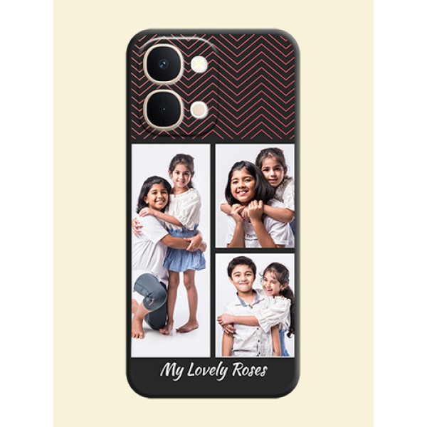 Wave Pattern with 3 Image Holder On Space Black Custom Soft Matte Mobile Back Cover - Vivo T5X 5G Wave Pattern with 3 Image Holder On Space Black Custom Soft Matte Mobile Back Cover - Vivo T5X 5G