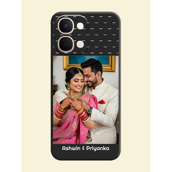 Line Pattern Design with Text On Space Black Custom Soft Matte Mobile Back Cover - Vivo T5X 5G Line Pattern Design with Text On Space Black Custom Soft Matte Mobile Back Cover - Vivo T5X 5G